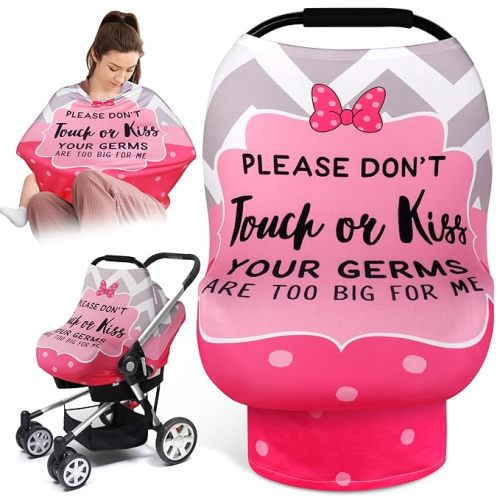 Metplus No Touch Sign Car Seat Cover for Babies, Mom Nursing Covers Breastfeeding Scarf, Multi Use Infant Carseat Canopy for Newborn Carrier/Stroller/Shopping Cart, Baby Shower Gifts for Boy Girl