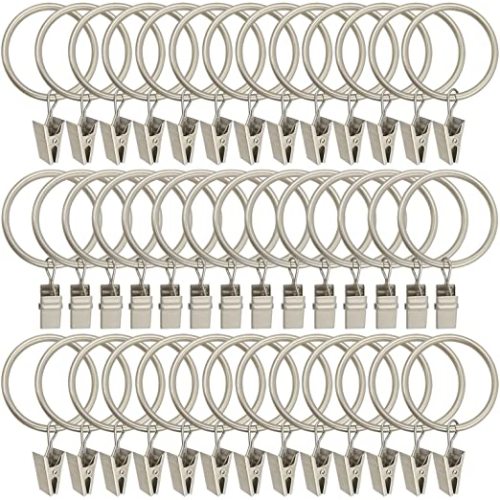 40 Pack Metal Curtain Rings with Clips, Curtain Clip Rings Hooks for Hanging Drapery Drapes Bows, Curtain Rod Rings 1.5 inch Interior Diameter, Matte Silver