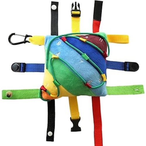 SENSORY4U Buckle Pillow Sensory Fine Motor Development Toy Activity Plushie - OT Therapy Tool Threading Counting Latches Zipper Skills