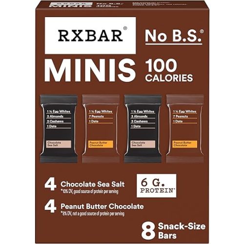 RXBAR Minis Protein Bars, 6g Protein, Gluten Free Snacks, Chocolate Sea Salt & Peanut Butter Chocolate Variety Pack, 7.3oz Box (8 Bars)
