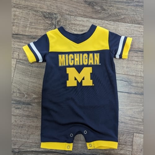 U of M 0-3 Month Jersey Romper University of Michigan Outfit Baby Boy Girl