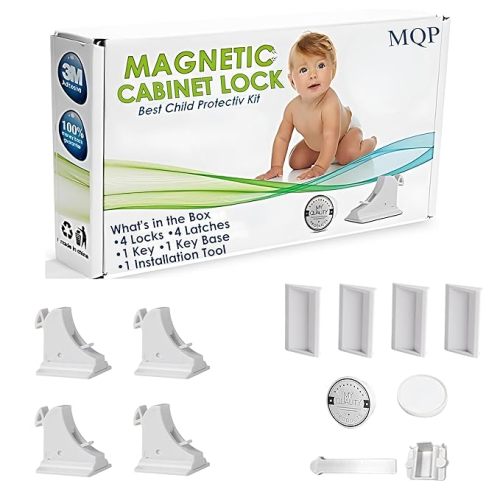 8 Pack Magnetic Cabinet Locks Baby Proofing Kit - MQP Child Proof Cabinet Locks, Baby Proof Drawer Locks, Child Locks for Cabinets and Drawers, Corners Protectors, Outlet Covers, Easy to Install.