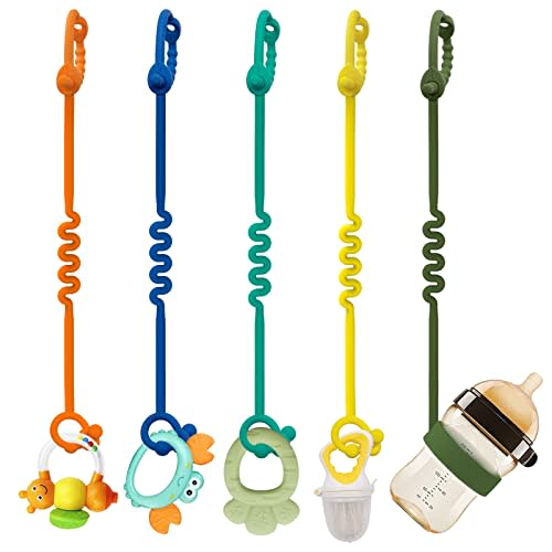 Toy Straps for Baby – 5 Pack Adjustable Silicone Toy Straps for Baby and Sippy Cup Straps for Strollers, High Chairs, Cribs, Car Seats, Food Grade Silicone, BPA Free, Multi Colors