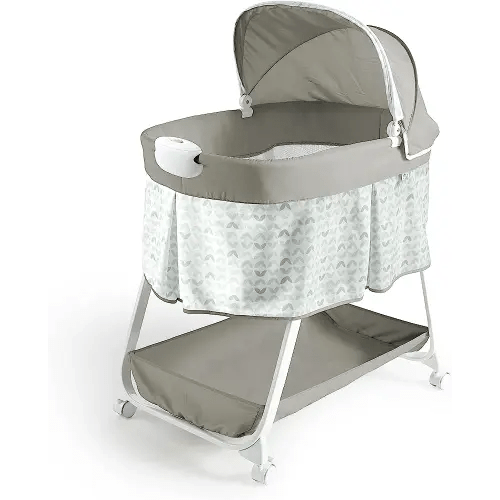 Ingenuity: ity by Ingenuity Snuggity Snug Bedside Baby Bassinet - Soothing Vibrations Portable Crib with Storage Basket - Nimbu