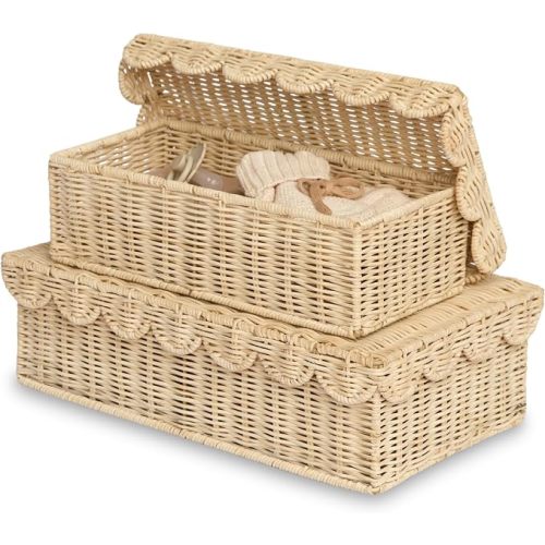BEBE BASK Stackable Decorative Storage Boxes with Lid, Set of 2-14×8×4 in