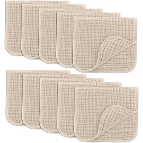 Comfy Cubs Muslin Burp Cloths 20x10" 10 Pack, Baby Burp Cloths - Sand
