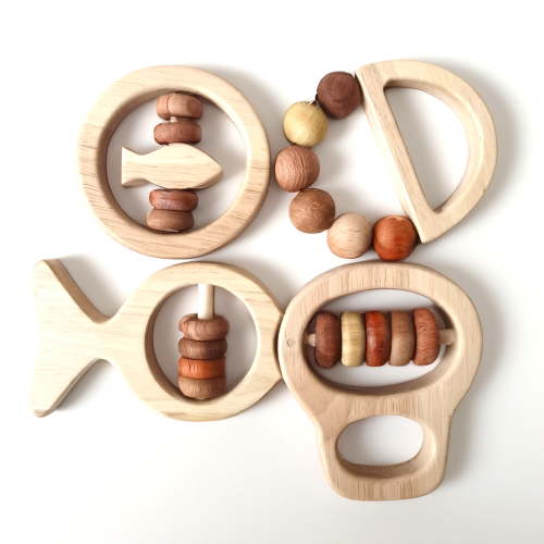 BEACENOV Montessori Wooden Rattle Toys for Baby 0-6 Months,Infant Toys,Montessori Baby Toys 6-12 Months, Toddler Development Toys,Baby Sensory Toy, Baby Shower Gifts,Set of 4