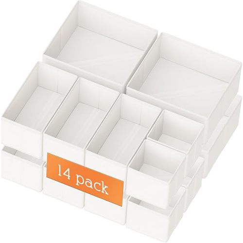 Criusia Drawer Organizer Clothes, 14 Pack Dresser Organizer for Baby Clothes, Underwear, Sock- Foldable Closet Organization and Storage Dividers Bins for Nursery, Bedroom and Dorm (White)