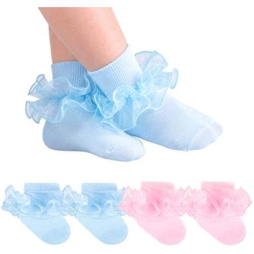 Baby Girls Ruffle Socks Double Layer Lace Turn Cuff Dress Socks