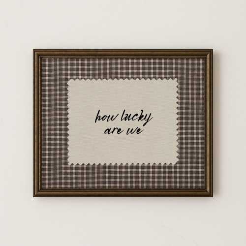 Rustic Brown Gingham How Lucky Are We Hand Written Wall Art Western Digital Download Trendy Decor