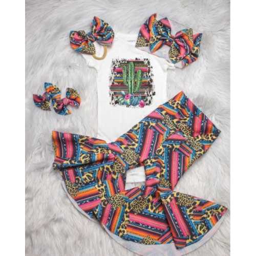 Cactus Fiesta Baby Bodysuit & Bell Bottoms - Western Serape Delight for Birthdays, family celebrations, and newborns
