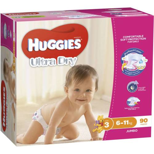 Huggies Ultra Dry Nappies Girls Size 3 (6-11kg) 90 pack