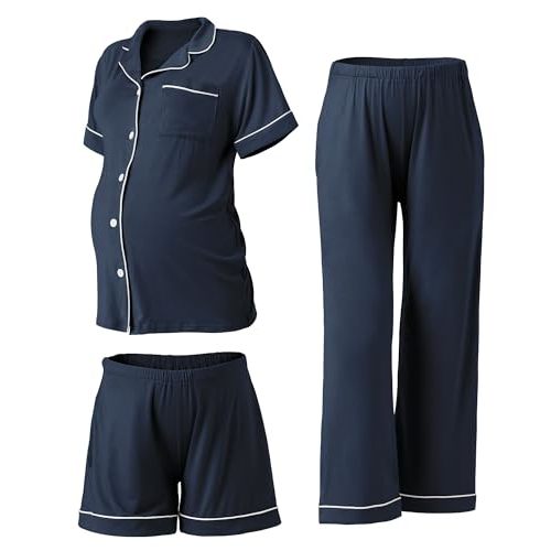 Rnxrbb 3 PCS Women Maternity Pajamas Set Nursing Postpartum Breastfeeding Pjs Sleepwear Lounger Clothes Button Down