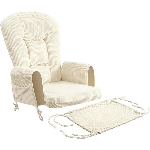 ANMINY 5pcs Glider Rocker Replacement Cushions Set - Thickened Fleece Glider Rocking Chair Cushions with 29.5 inch High Backrest & Side Pockets for Indoor Nursery, Washable & Non Slip, Beige