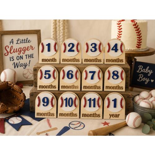 Baseball Baby Milestone Discs | Wooden Monthly Baby Milestone Markers | Baseball Nursery Decor | Baby Shower Gift | First Year Photo Props