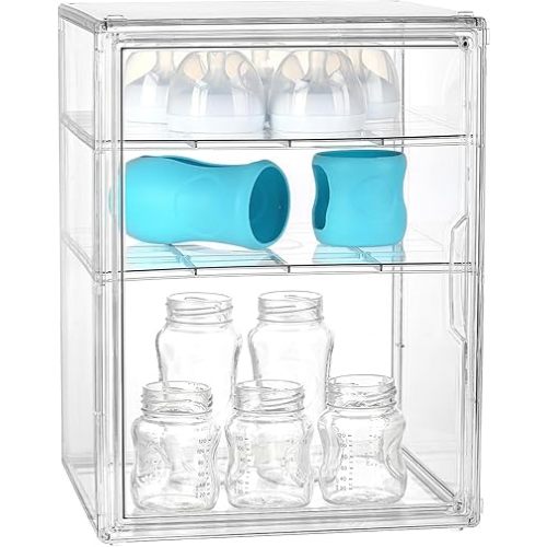 Baby Bottle Organizer Compatible with Philips Avent bottle, 3 Tiers Adjustable Clear Acrylic Bottles Storage Station Case for Philips Avent Bottle 4oz & 8oz