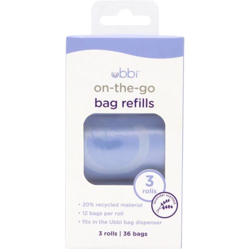 Ubbi On-the-Go Refill Bags, Lavender Scented, Baby On The Go Diapering Essentials 36 Count (Pack of 12)