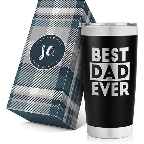 SassyCups Best Dad Ever Tumbler - Travel Coffee Travel Mug, 20 oz - Fathers Day Coffee Cup, Cool Gifts for Dad, Insulated Tumbler