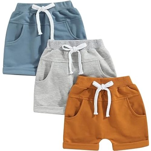 Baby Boys' 3-Pack Pull-on Jogger Shorts Knit Shorts Classic Fit Elastic Waist Toddler Shorts Kids Multipacks Pants