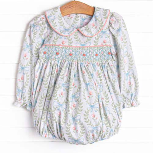 Bows and Bouquets Smocked Bubble, Green – Stitchy Fish