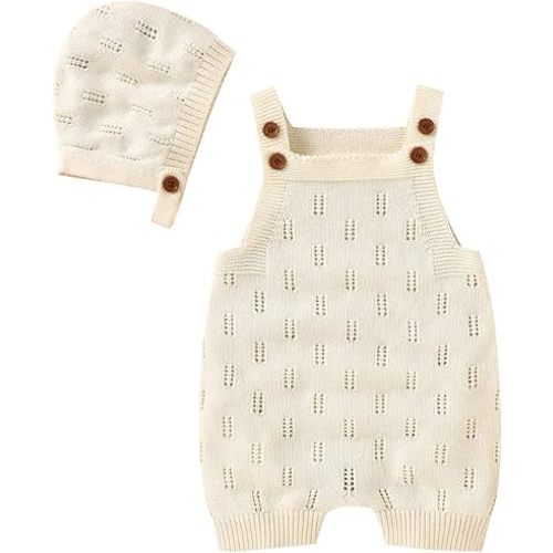 Baby Knit Romper Sleeveless 100% Cotton Jumpsuit with Hat Newborn Outfits Overall Bodysuit One Piece 2pcs