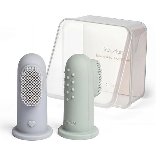 Moonkie Baby Toothbrush Finger Toothbrush Oral Cleaner Kit for 3 Months +, 2 Pcs (Cloud/Mint)