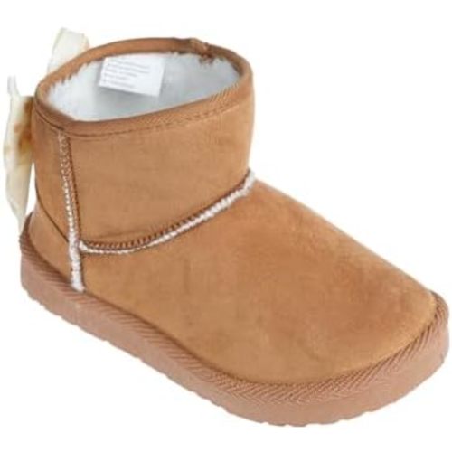 bebe Girl's Toddler Winter Boots - Lightweight Cold Weather Boots with Slanted Top Line and Bow - Warm Boots for Toddler