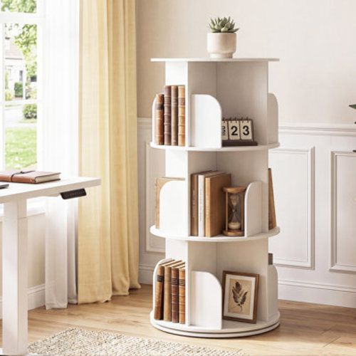 3 Tier Rotating Bookshelf, 360° Rotating White Bookcase for Small Spaces, Corner Bookshelf For Bedroom, Living Room, Study Room | Wayfair