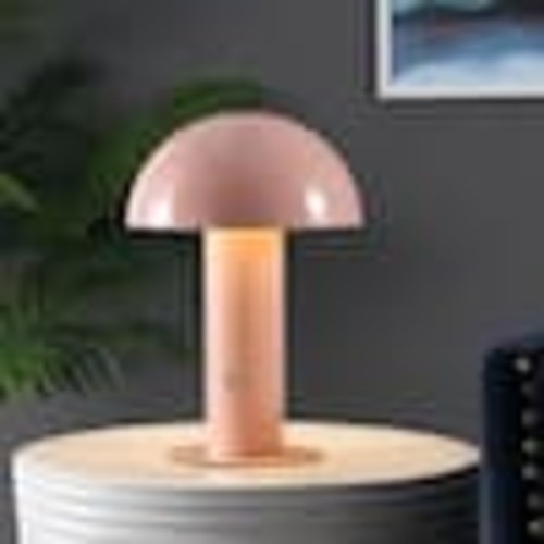 Rechargeable/Cordless Iron Integrated LED Mushroom Table Lamp in Pink