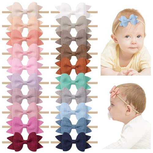 jollybows 3.35" 20pcs Baby Girls Bows Headbands Elastic Nylon Hairband Ribbon Bow Hair Accessories for Kids Toddlers Infants Newborn