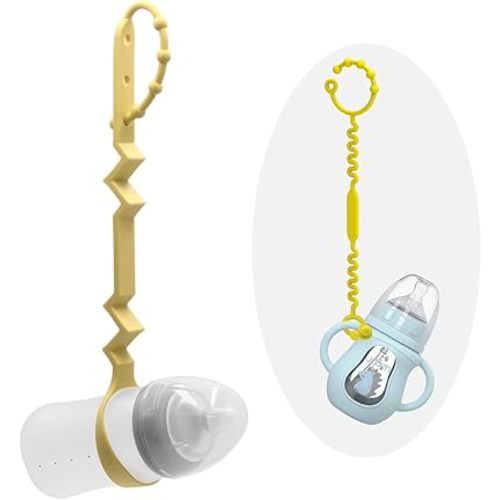 Sippy Cup strap for High Chair - Securely Attach Sippy Cups and Bottles with Food-Grade Silicone Straps for High Chairs, Strollers, Car Seats, Cribs - High Chair Accessories (Yellow+Yellow)