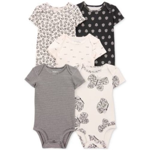 Baby Girls Striped Butterfly Short-Sleeve Cotton Bodysuits, 5 Pack
