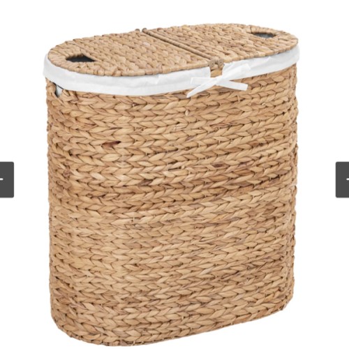 Natural Water Hyacinth Handwoven Lidded Oval Double Laundry Hamper