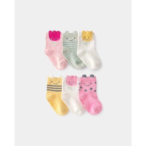 Baby Girl 6-Pack Floral Critter Socks - Pink/Yellow | Carter's