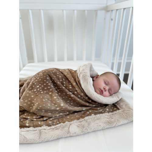 Deer Minky Blanket Woodland Nursery Throw Soft Plush Wildlife Baby Gift with Name Customizable Baby Blanket Spotted Fawn Bedding