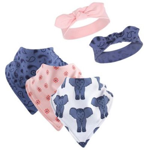 Yoga Sprout Baby Girl Cotton Bandana Bibs and Headbands 5pk, Free Spirit, One Size
