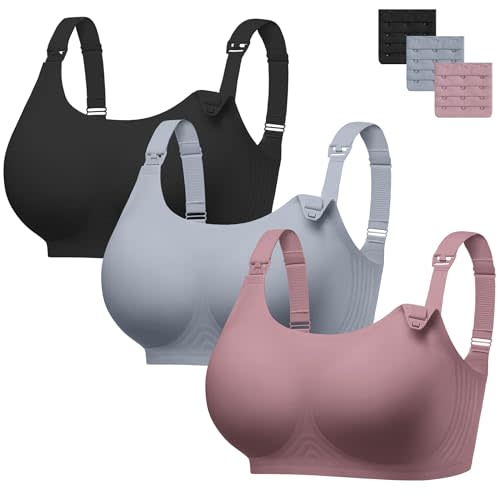 Women Nursing Bras for Breastfeeding Wireless Seamless Push Up Bralettes | 3 Pack Maternity Bra, Full Coverage Wireless Pregnancy Jelly Bra, Soft Sleep with Extender, Postpartum Essentials