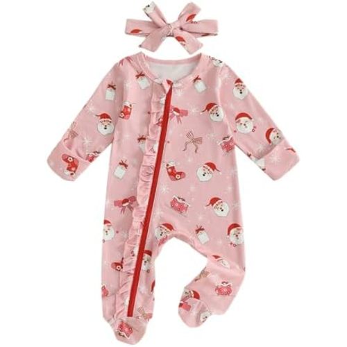 My 1st Christmas Baby Boy Outfit Santa Claus Romper Jumpsuit Striped Footie Baby's First Christmas Clothes