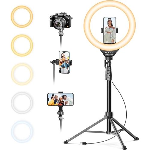 UBeesize 12'' Selfie Ring Light with 62’’ Tripod Stand for Video Recording, Live Streaming(YouTube, Instagram, TIK Tok), Compatible with Phones, Cameras and Webcams