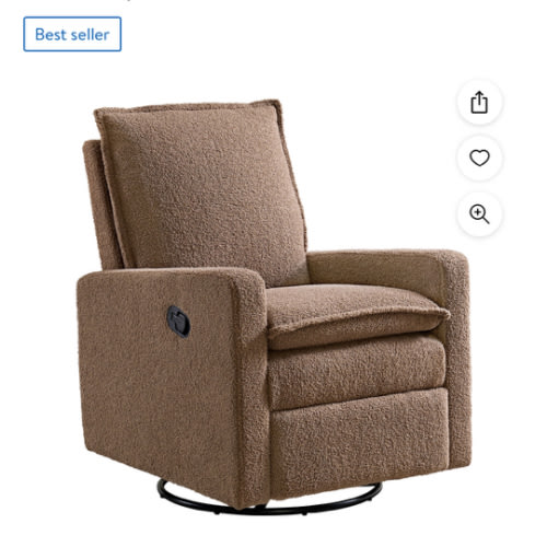 Soho Baby Coventry Manual Upholstered Glider Recliner Rocking Chair 360° Swivel for Nursery and Living Room – Boucle Teddy Brown​ - Walmart.com