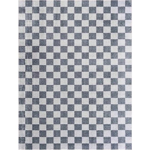 BoutiqueRugs Alia Gray Modern Checkered Area Rug - Contemporary Geometric Carpet for Hallway, Nursery, Playroom, Girls Boys Room - Machine Washable - Ivory, Blue, Gray - 9'2" x 12'