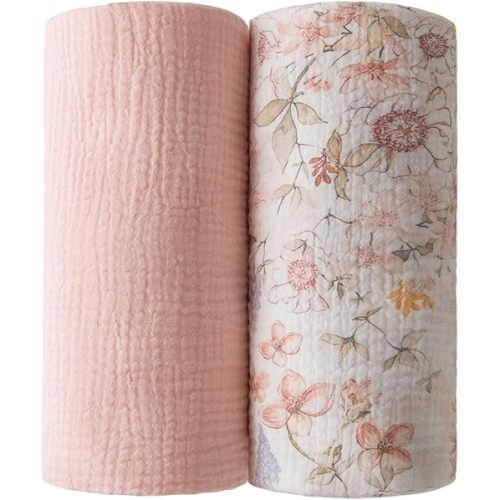 2 Pack Baby Muslin Baby Swaddle Blanket Watercolor Flower Print, Cotton 47x47inch Neutral Receiving Blanket Receiving Swaddlinget for Boys & Girls (Watercolor Flower)