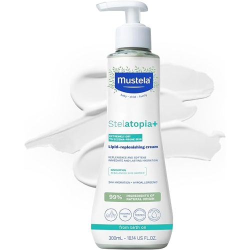 Mustela Stelatopia+ - Lipid-Replenishing Cream - Moisturizer for Eczema-Prone Skin - With Natural Sunflower Oil and Prebiotic - EWG Verified - For Babies, Kids & Adults - Fragrance Free -10.14 fl oz