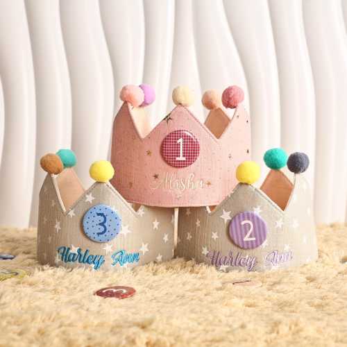 Personalised Birthday Crown with Name,Hand Embroidered Birthday Crown, Baby First Birthday Party Hat,Custom Toddler Crown, Birthday Keepsake
