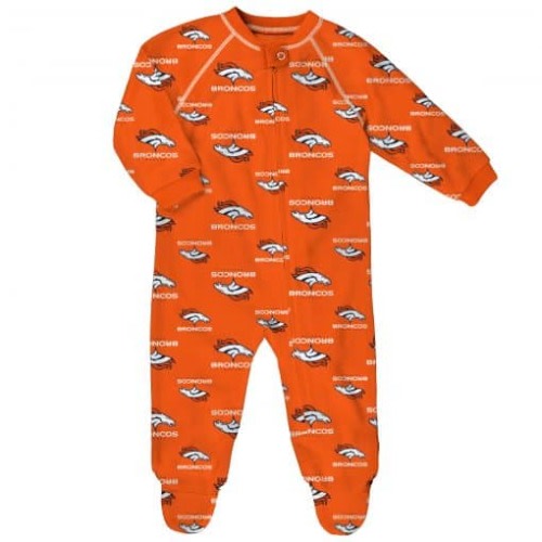 Denver Broncos Baby Orange Raglan Zip Up Sleeper Coverall - Detroit Game Gear