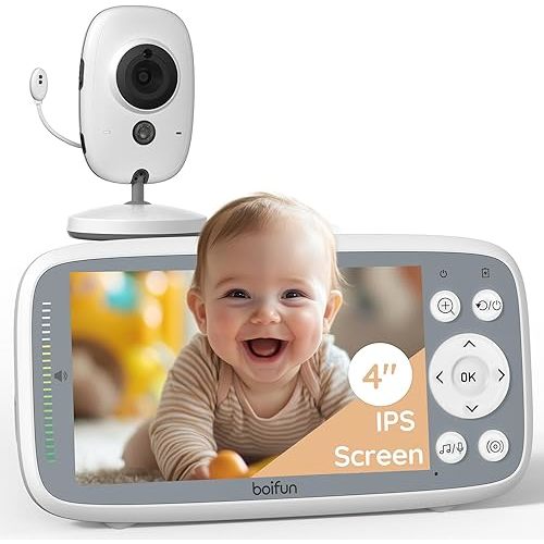 BOIFUN Baby Monitor No Wi-Fi, 4'' 3X Zoom Display, IPS 720p Wireless (Moniteur Bébé), Easy to Use and Set Up, VOX Sound Detection (Single Baby Monitor with Single Camera)