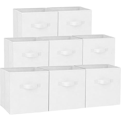 Criusia Storage Cubes - 13 Inch Heavy Duty Fabric Storage Bins for Shelves Closet Cube Organizer - 8 Pack Collapsible Cube Storage Bins Baskets for Clothes Blankets Toys - Nursery Organization (White)