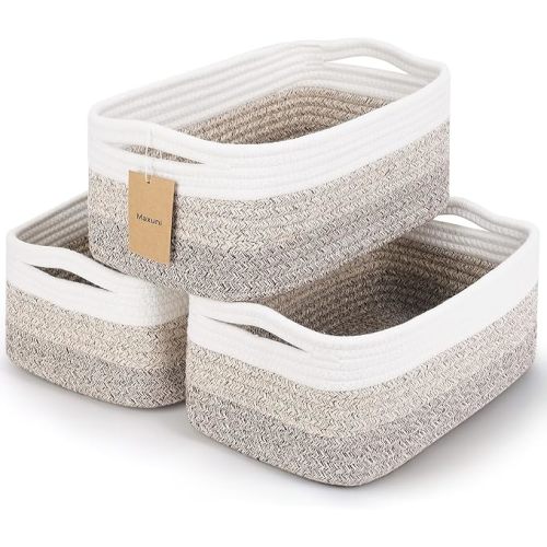 3 Pack Small Storage Baskets for Organizing, 11.8×7.8×5.1", Mixed Brown