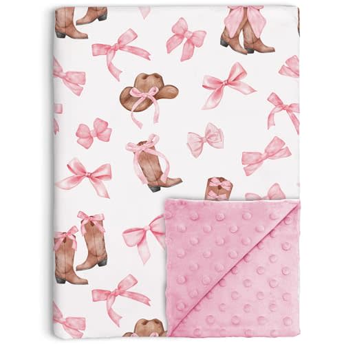 Coquette Boots Bows Baby Blanket for Girls, Western Cowgirl Toddler Nursery | Soft Double Layer Minky with Dotted Backing, Newborn Infant Toddler Crib Bedding, Receiving Blankets, 30"x40"