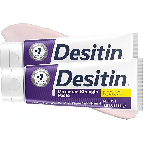 Desitin Maximum Strength Baby Diaper Rash Cream, 40% Zinc Oxide for Treatment, Relief & Prevention, Hypoallergenic, Phthalate- & Paraben-Free Paste, Protects Skin for 12 Hours, 4.8 oz (Pack of 2)